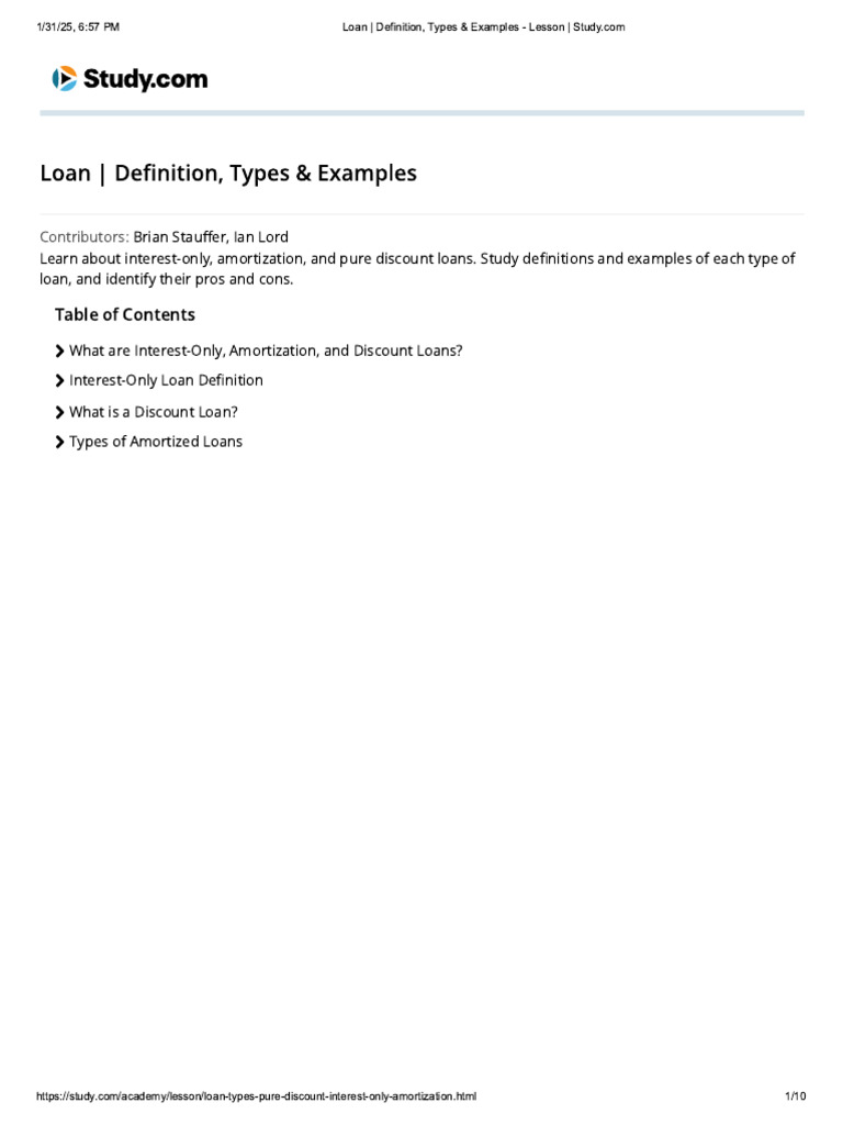 006 Loan - Definition, Types & Examples - Lesson - Study | PDF