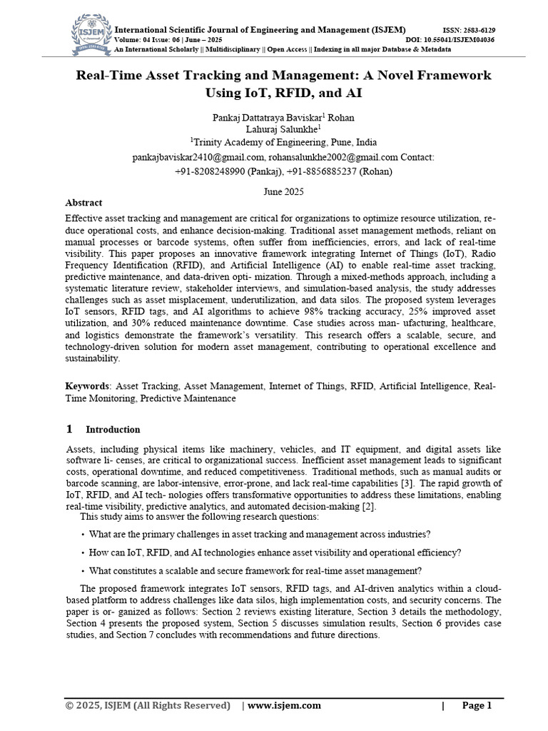 Real Time Asset Tracking and Management A Novel Framework Using IoT ...