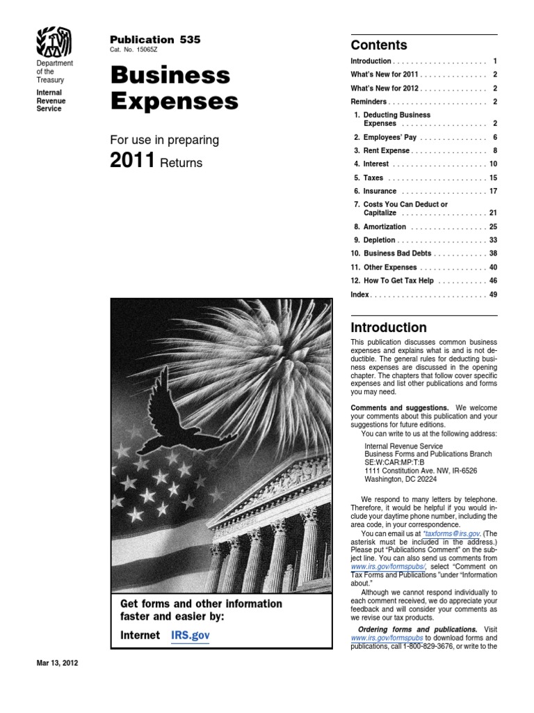 Business Expenses Publication 535 PDF Tax Deduction Employee