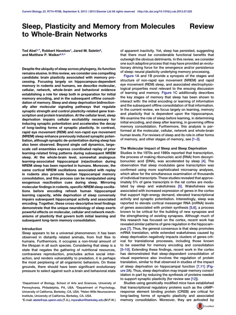 Abel Et Al. - 2013 - Sleep, Plasticity and Memory From Molecules To ...