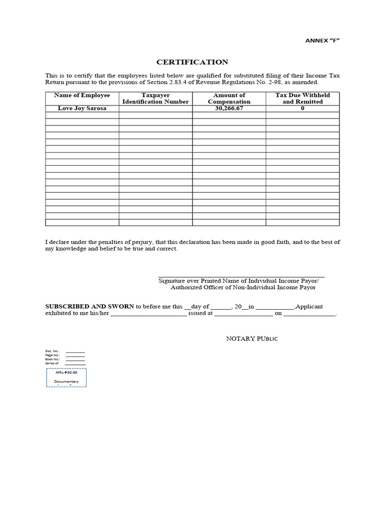 Annex F For Form 2316 (Tax Year 2025) | PDF