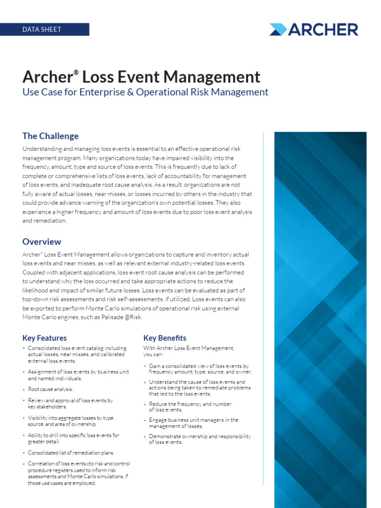Datasheet Archer Loss Event Management April2021 | PDF | Risk | Risk ...