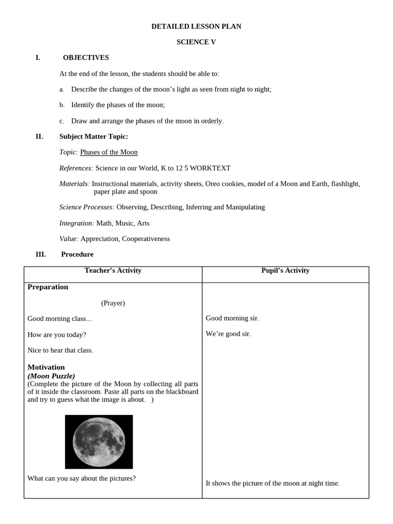 Detailed Lesson Plan Science V Final | PDF | Moon | Astronomy