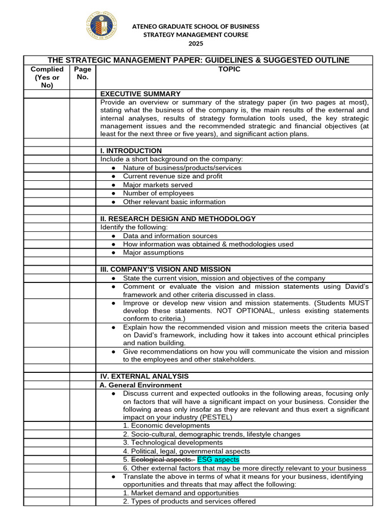 July 2025 Version Completion Checklist | PDF | Strategic Management ...