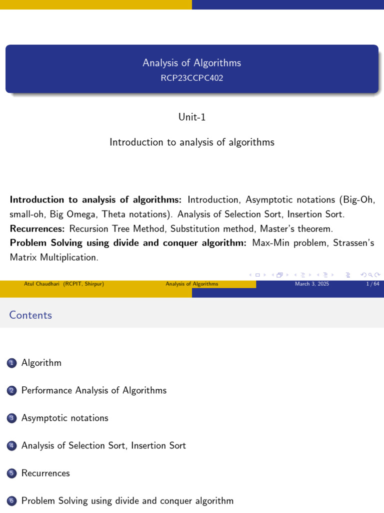 AOA - Unit-1 Introduction To Analysis of Algorithms | PDF | Recurrence ...