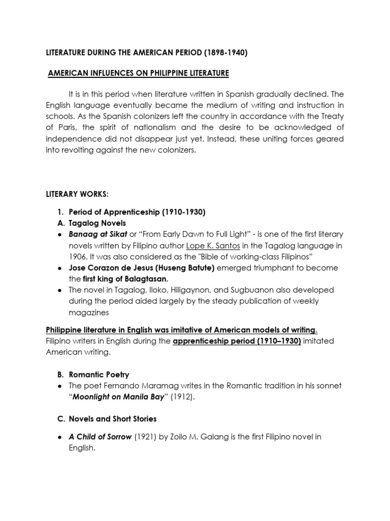 Literature During The American Period (1898-1940) | PDF | Philippines ...
