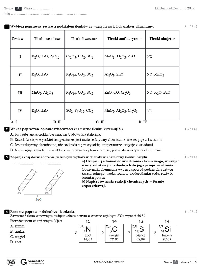 Tlenki (15) Test (Z Widoczna Punktacja) | PDF