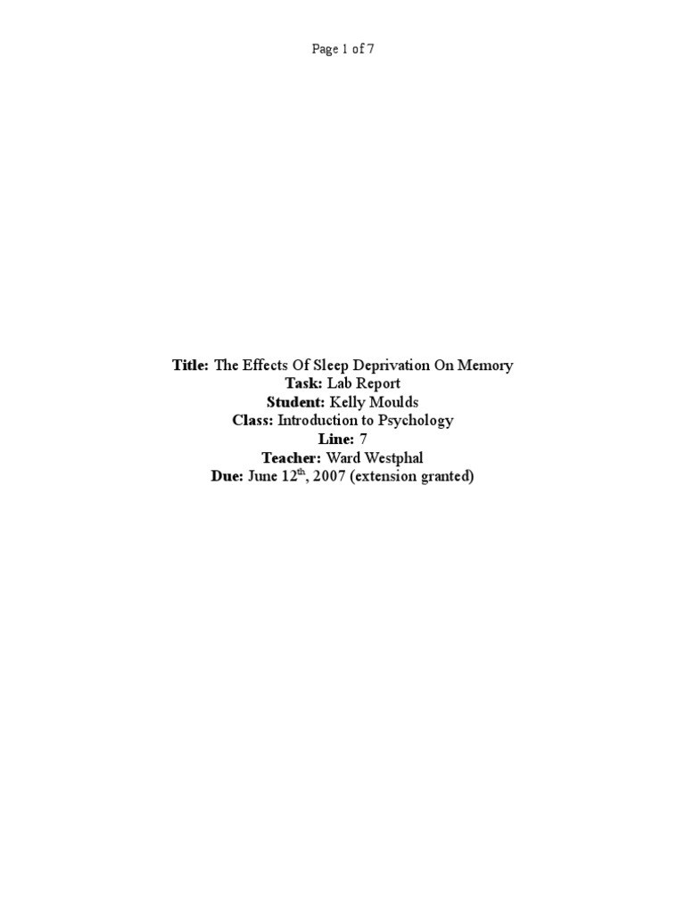 Sleep Deprivation's Impact on Memory | PDF | Sleep | Sleep Deprivation