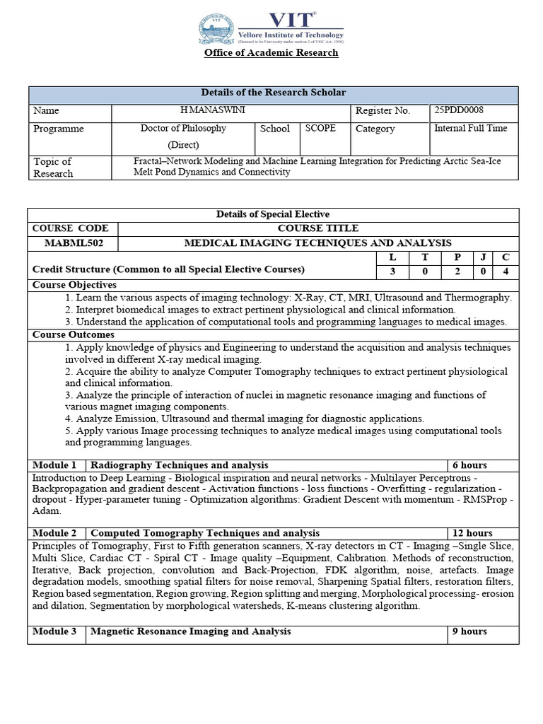 MABML502 - Medical Imaging Techniques and Analysis | PDF | Medical ...