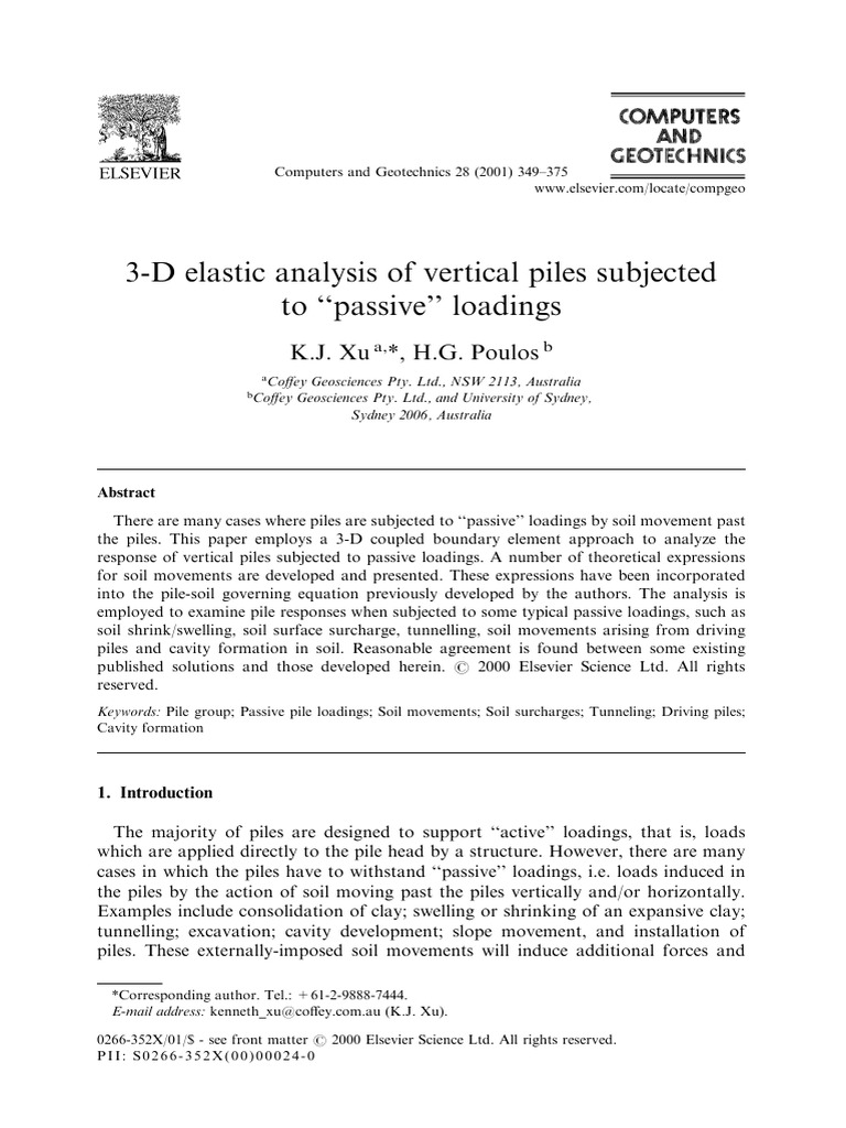 3 D Elastic Analysis of Vertical Piles Subjected To "Passive" Loadings ...