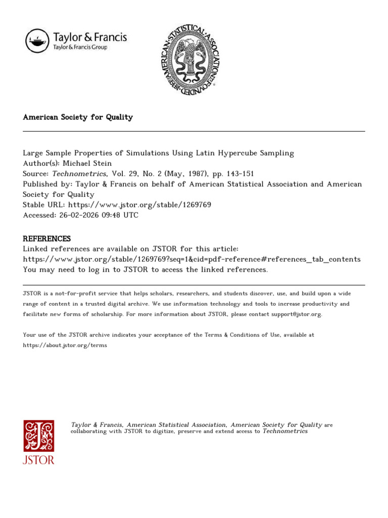 Large Sample Properties of Simulations Using Latin Hypercube Sampling ...