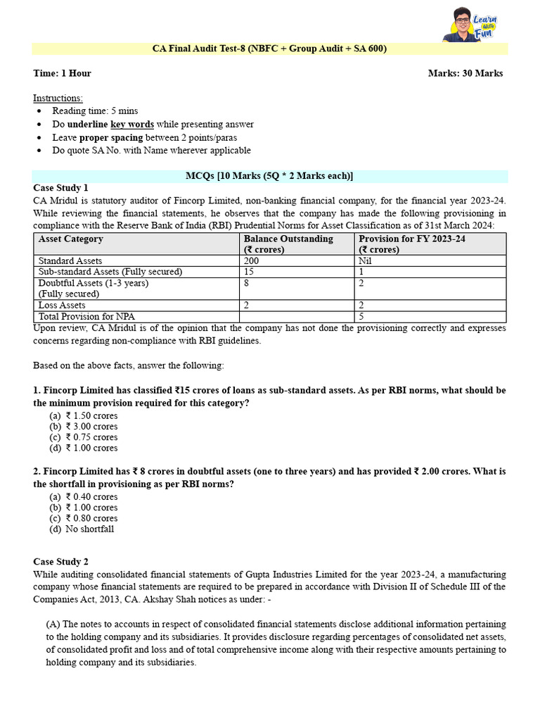 Caf 2026 QP 9 | PDF | Audit | Auditor's Report