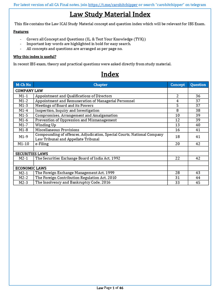 LAW and Cost Index Icai Module | PDF | Liquidation | Bail