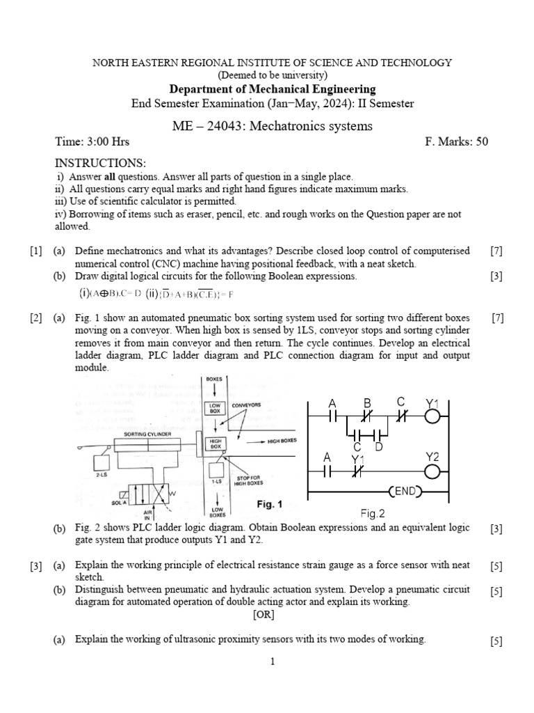 ME 24043 Mechatronics System Endsem 2024 | PDF | Programmable Logic ...