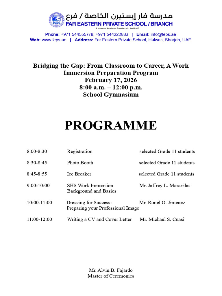 Grade 12 Work Immersion Readiness Program - Day 1 | PDF