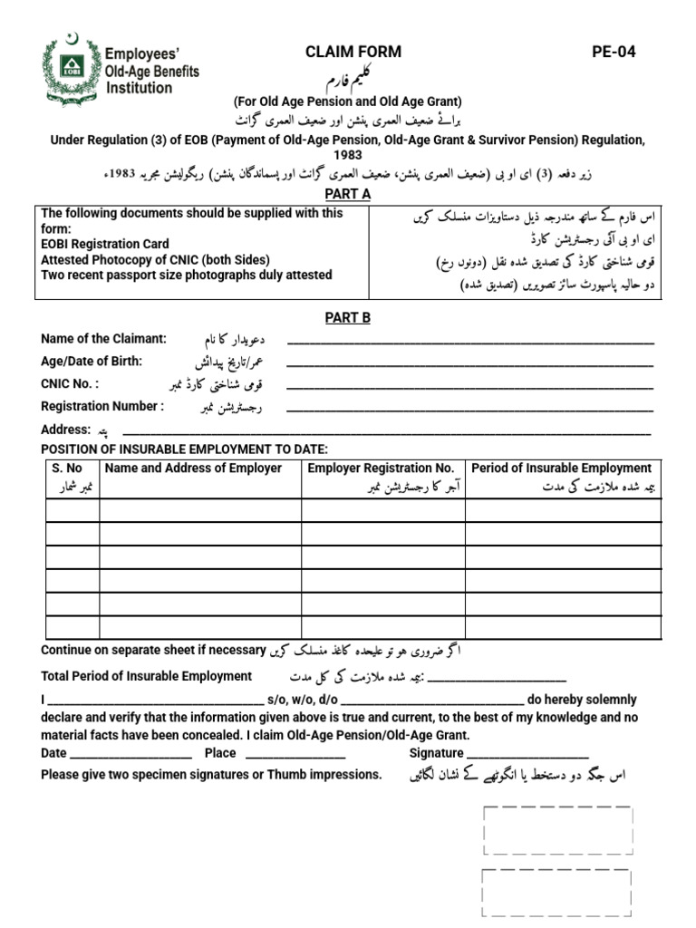 PE 04 - Old Age Pension Form | PDF