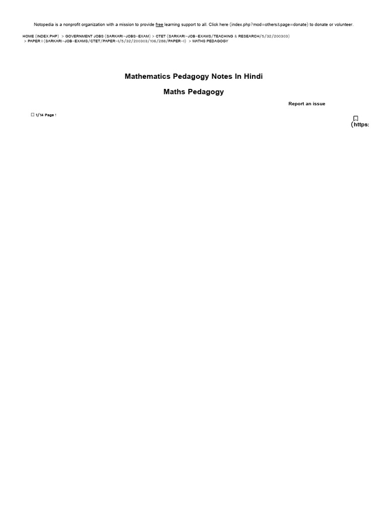 CTET - Paper I - Mathematics Pedagogy Notes in Hindi - Maths Pedagogy | PDF