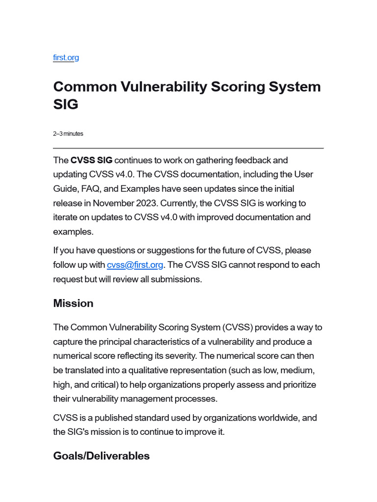 Common Vulnerability Scoring System SIG | PDF