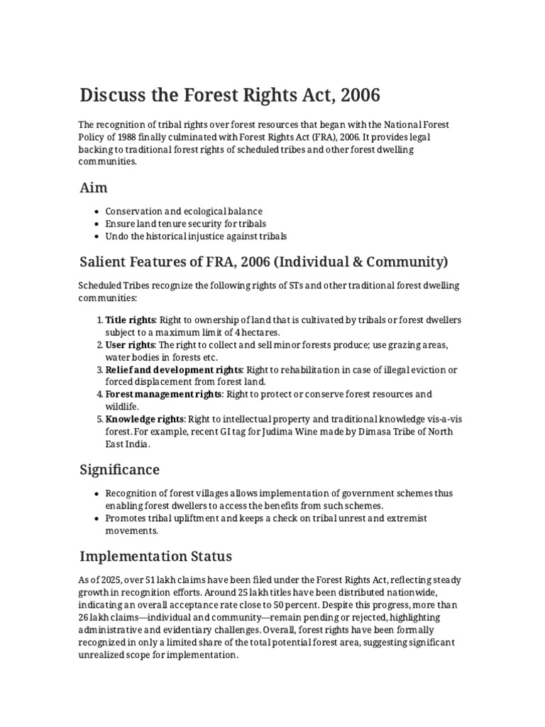 Forest Rights Act 2006 | PDF