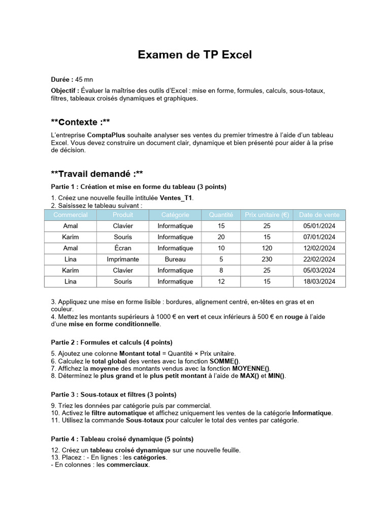 Evaluation TP Excel Ti1 1 | PDF | Microsoft Excel | Informatique
