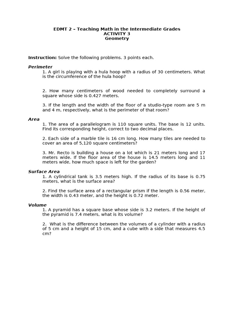 Activity 3 - Geometry | PDF