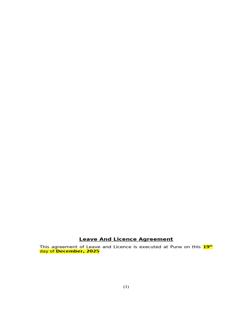 Leave and Licence Agreement - Vaibhav - Patil | PDF | License | Landlord
