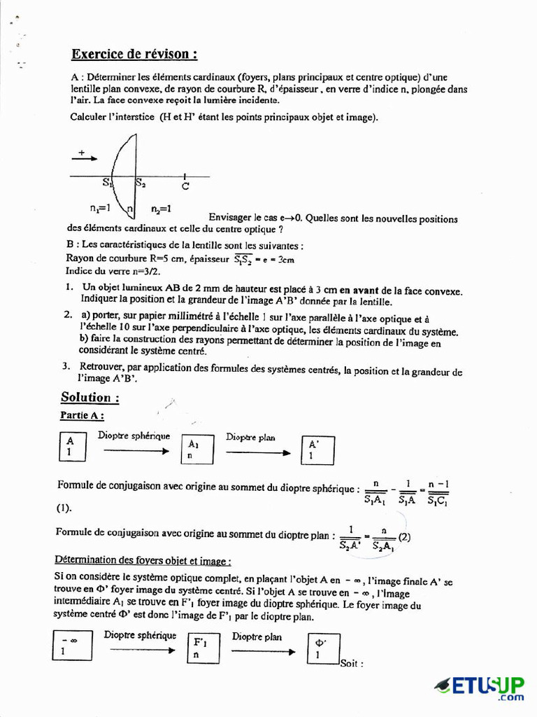 TD N°6 D'optique Géométrique Avec Solution PDF | PDF