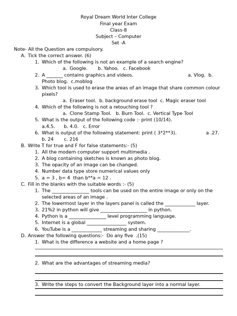 Class 8 Computer Final 2025-25 | PDF | Computing | Computer Science
