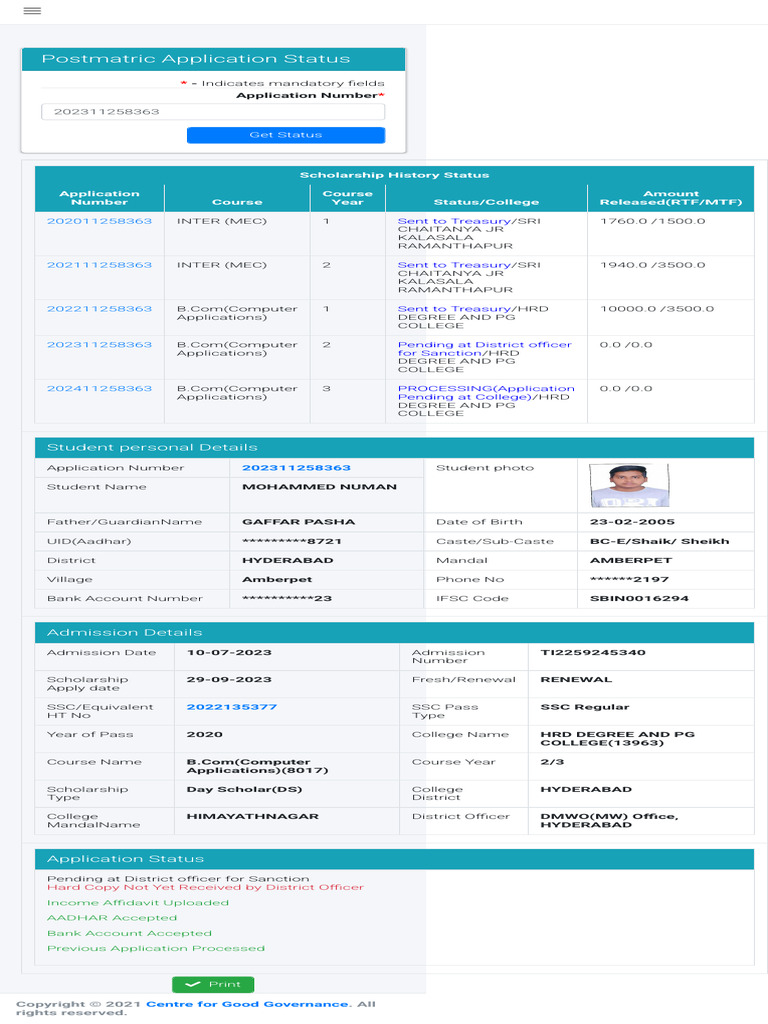Postmatric Know Your Application Status 2 | PDF