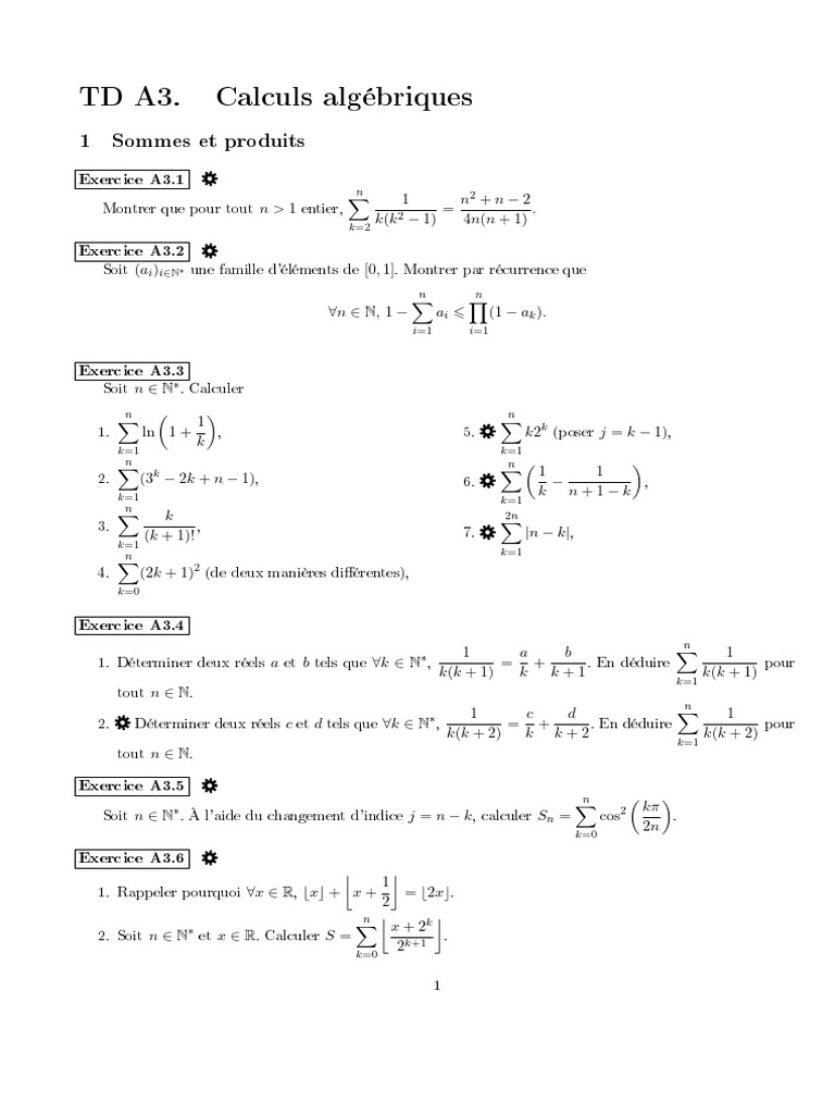 TD A3. Calculs Algébriques | PDF | Théorie des nombres | Mathématiques
