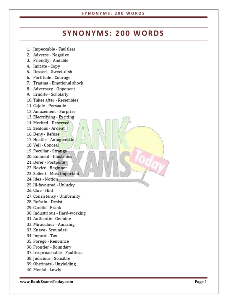 Synonyms 200 Words Capsule | PDF