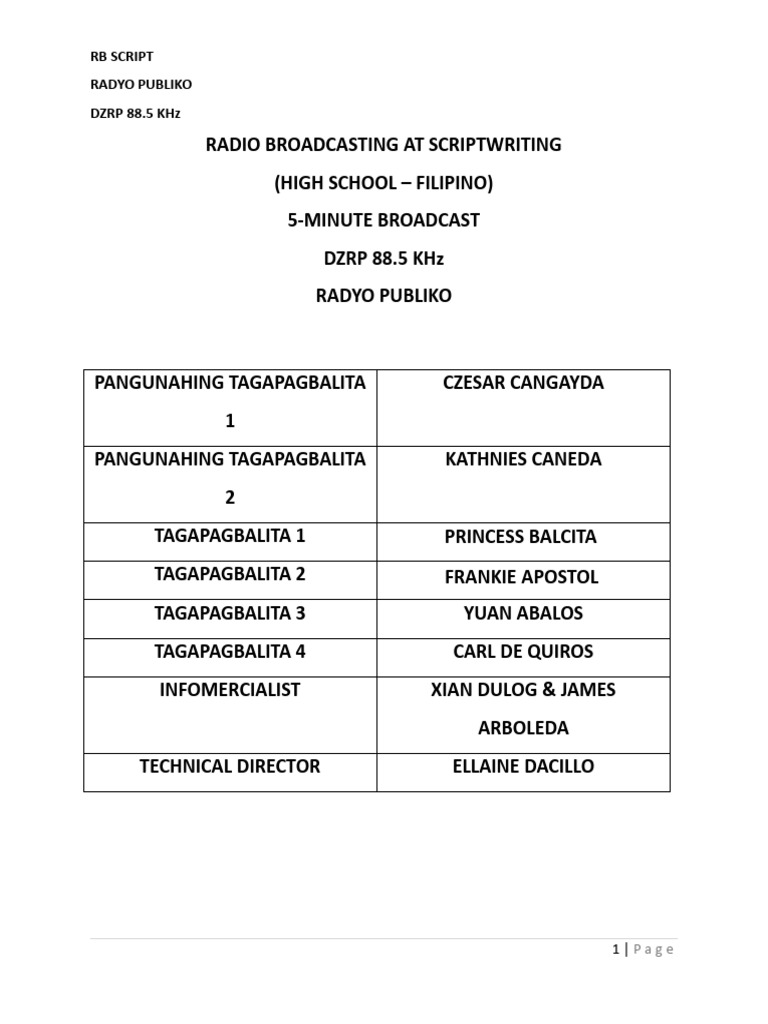 Radio Broadcasting at Scriptwriting Filipino Og | PDF