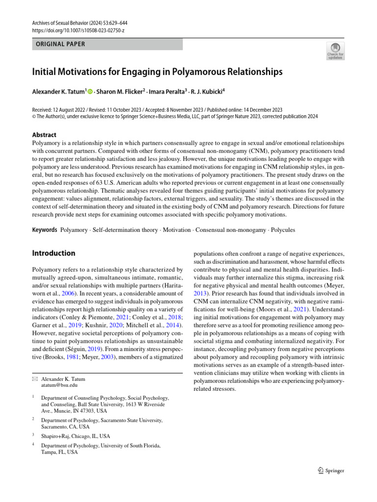 Initial Motivations For Engaging in Polyamorous Relationships | PDF ...