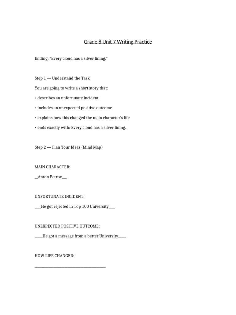 Grade 8 Unit 7 Writing Practice | PDF