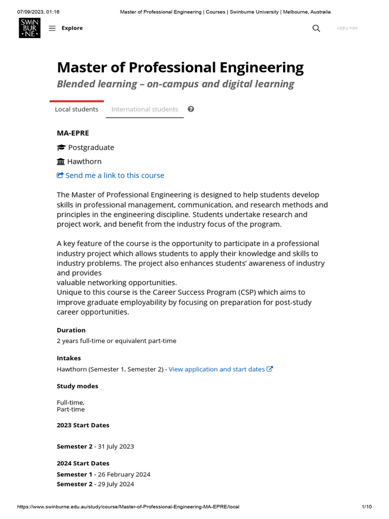 Master of Professional Engineering - Courses - Swinburne University ...