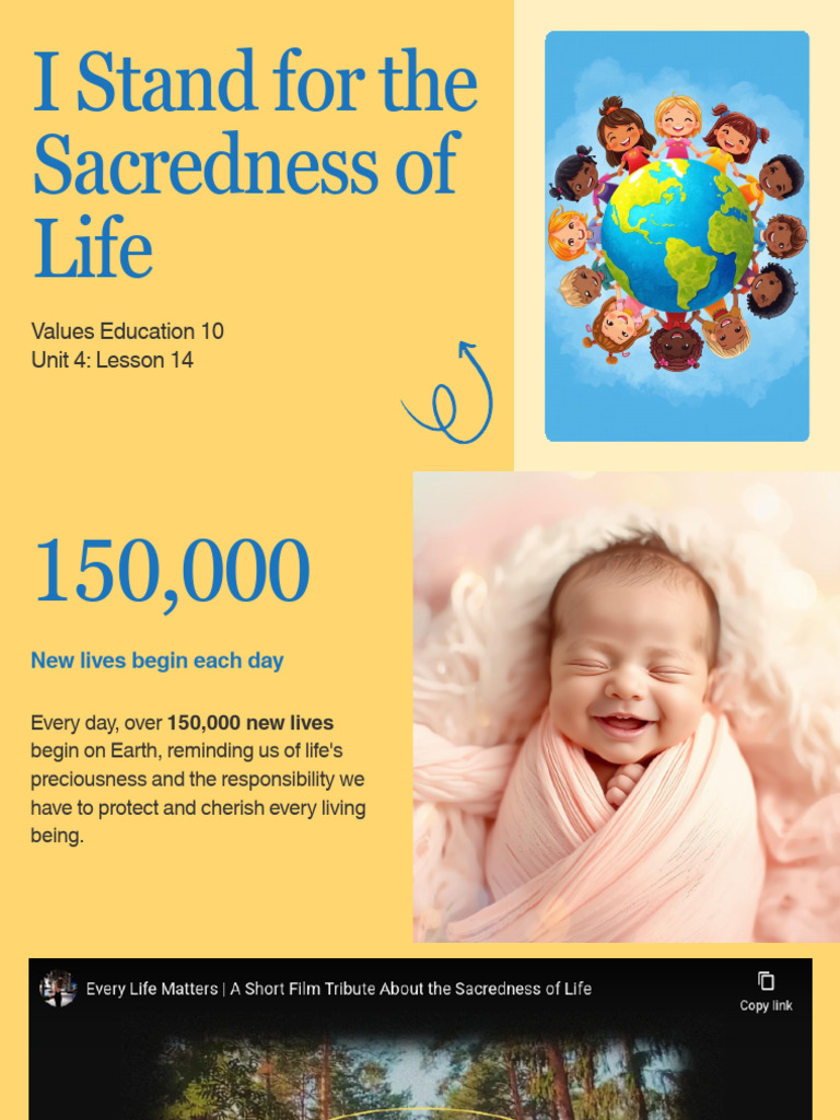 Values Education 10 Lesson 14 I Stand For The Sacredness of Life | PDF ...