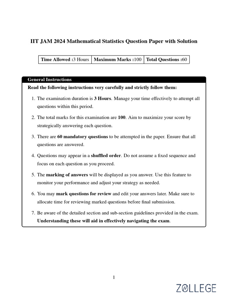 IIT JAM Math Stats Final 1 Watermark | PDF | Normal Distribution ...