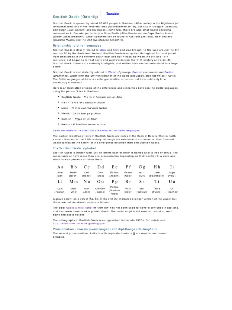Overview of Scottish Gaelic Language | PDF | Semiotics | Symbols