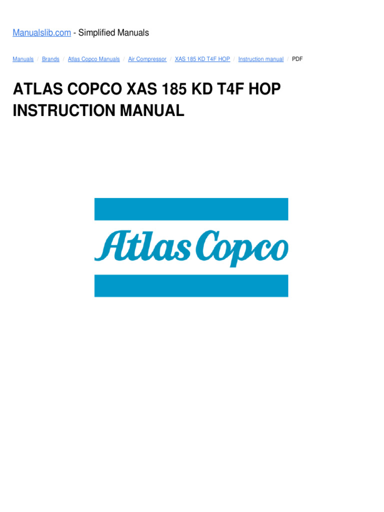 Atlas Copco XAS 185 KD T4F HOP Instruction Manual | PDF | Valve ...
