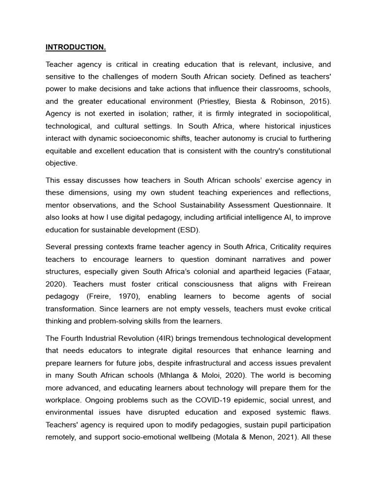WIL Reflections On Teacher Agency | PDF | Learning | Sustainability