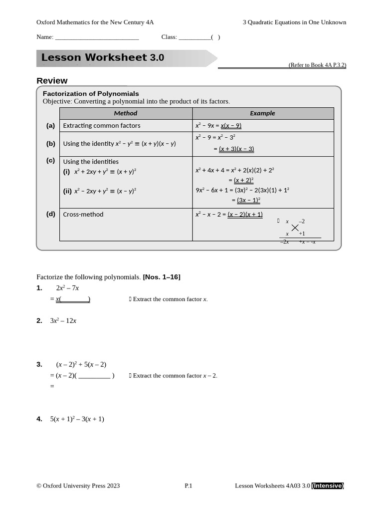 OSM LessonWS 4A03 3.0 Intensive e | PDF | Factorization | Mathematical ...