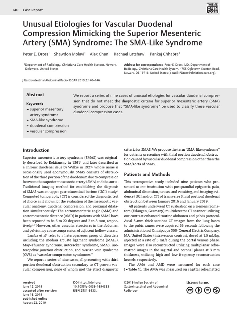Sma Like Syndromes | PDF | Aorta | Gastroenterology
