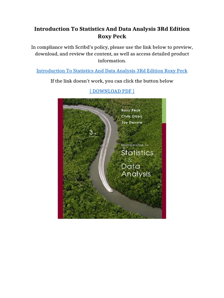 Introduction To Statistics and Data Analysis 3rd Edition Roxy Peck ...