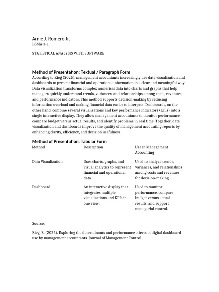Methods of Presenting Data Management Accounting | PDF