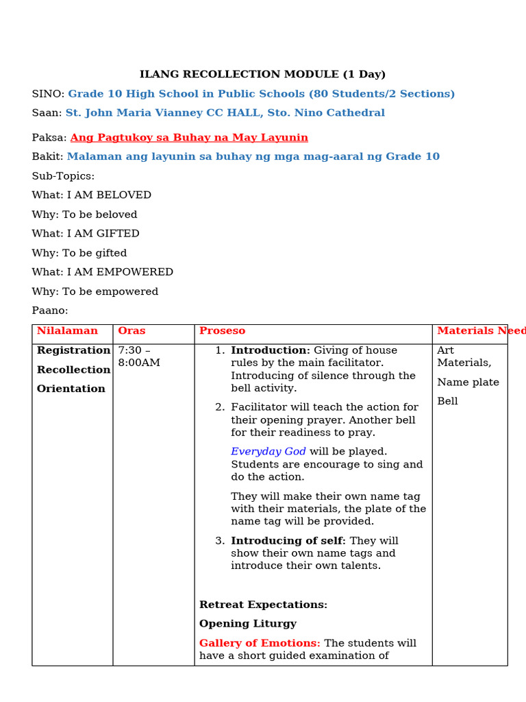 Grade 10 Retreat Module | PDF