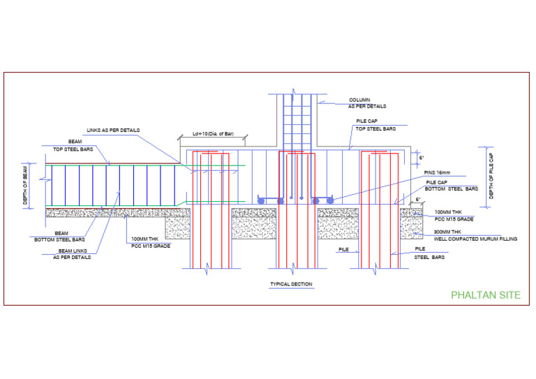 Pile Cap & Beam Typical Section Details | PDF | Architectural Elements ...