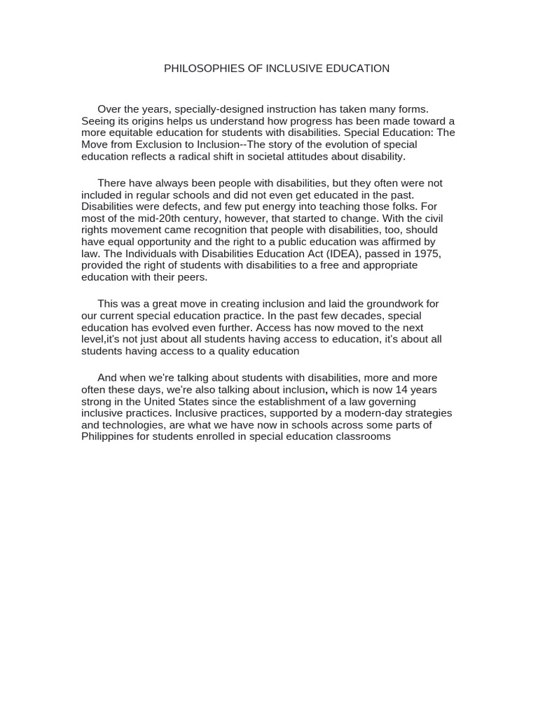 Philosophies of Inclusive Education | PDF | Inclusion (Education ...
