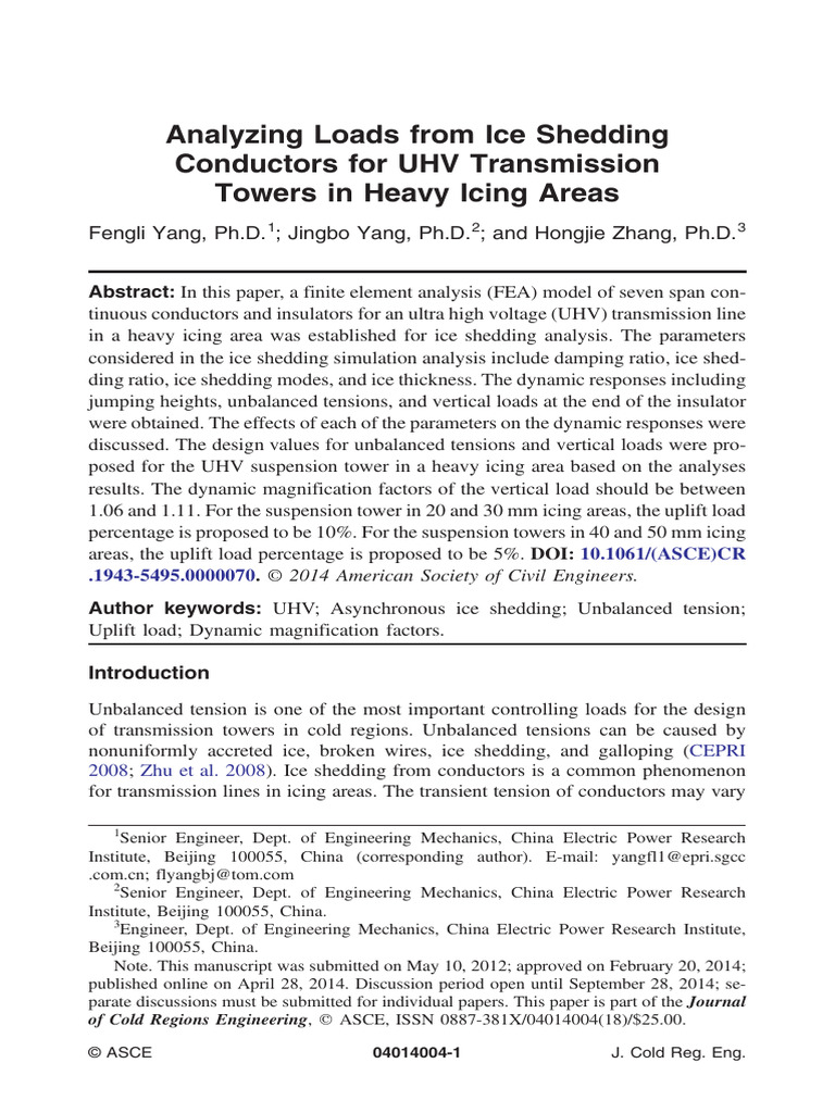 Analyzing Loads From Ice Shedding Conductors For UHV Transmission ...
