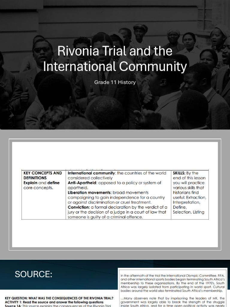Grade 11 History - Source Based Exercise - Rivonia Trial | PDF