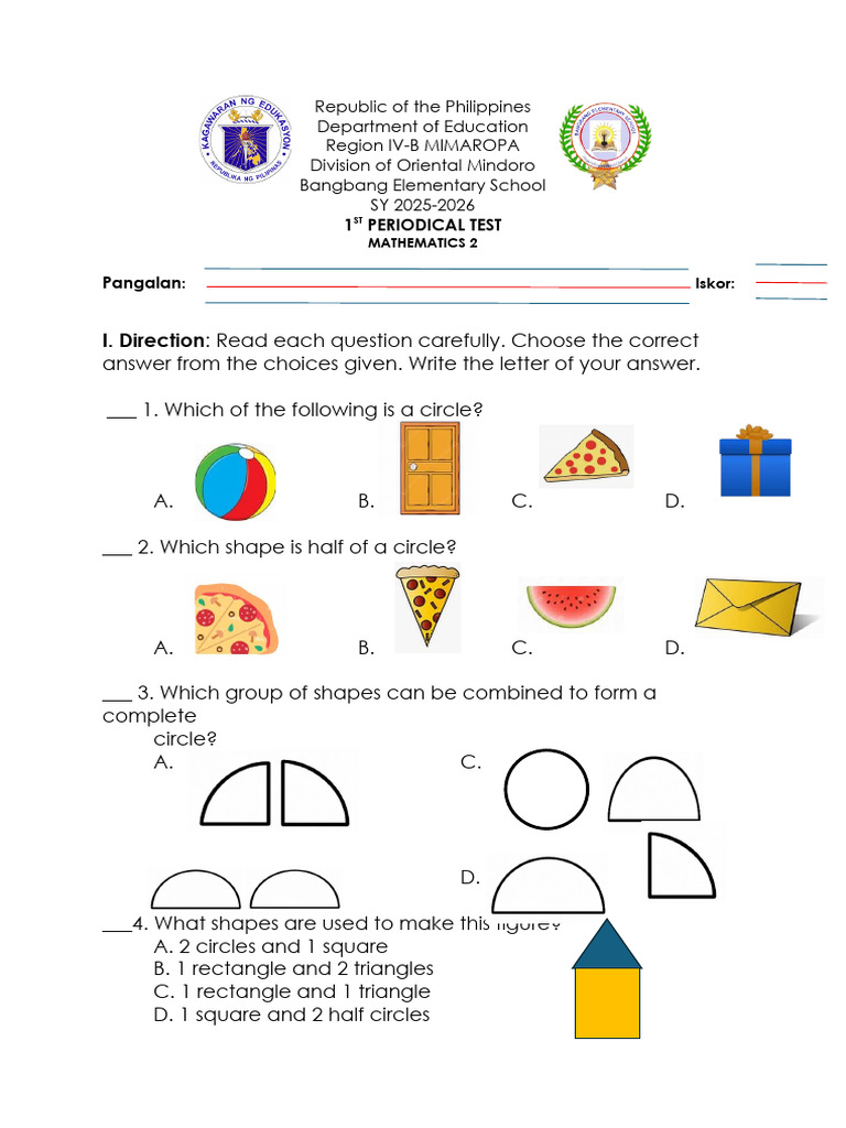 Mathematics2 Q1 Periodical Test Sy 25-26 | PDF | Shape | Mathematics